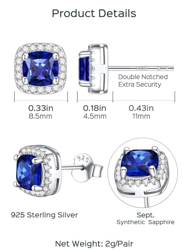 ChicSilver 925 Sterling Silver Birthstone Earrings for Women Square Diamond Earrings Cubic Zirconia Studs Earring for Women with Gift Box4