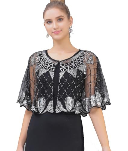 1920s Shawl Sequin Beaded Evening Cape Bolero Flapper For Women Evening Dress Party Daily Cover Up3