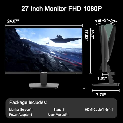 undefined SANSUI 27 Inch Monitor, IPS 120Hz Computer Monitor Full HD 1920 x 1080P with HDMI DP Interfaces, Eye Care, Frameless, 100 x 100mm VESA Mountable (HDMI Cable Included) の商品画像 7