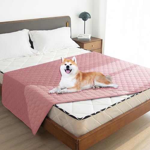 Image of gogobunny 3X Stronger Waterproof Pet Blanket, Scratch Proof Furniture Protector for Dogs Cats, Reversible Cover 82x120 Inch, Dark Pink /Light Pink