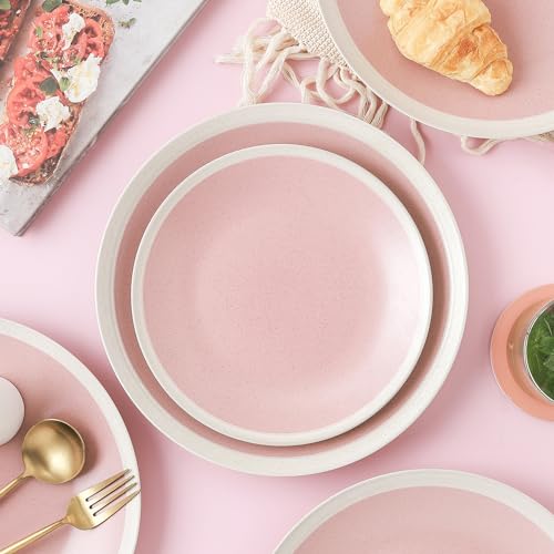Image of Stone Lain 16-Piece Stoneware Dinnerware, 2-Tone, Speckles, Pink and Cream, 16 Piece Set