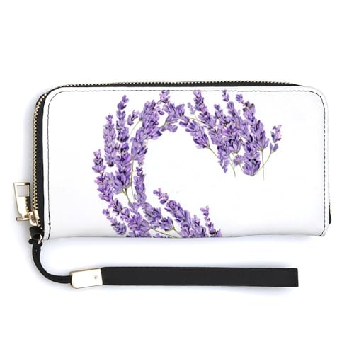 Letter S Lavender Flowers PU Leather Clutch Long Bifold Wallet, Coin Purse Credit Pass Case, Durable Card-Holder Money Storage for Women Men