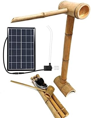 50cm Bamboo Solar Fountain with Pump, Feng Shui Water Fountain with 50cm Bamboo Raft & Bamboo Ladles, Garden Decor for Indoor Outdoor Backyard Lawn
