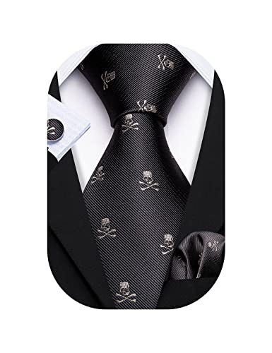 Barry.Wang Juego de corbatas de seda para hombre, diseño de ceremonia, Calavera marrón, Taille unique Cover
