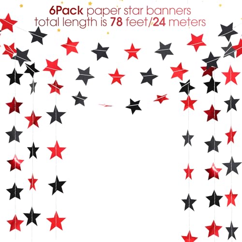 Image of Patelai Glitter Star Garland Banner 2026 Graduation Decor 130 Feet Star Hanging Banner Twinkle Backdrop for Party Birthday Classroom Wedding Supplies(Red,Black)