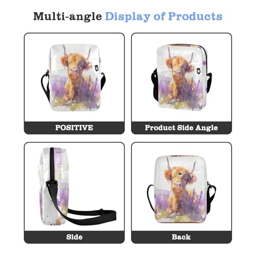 Lovely Brown Scottish Highland Cattle with Lavender messenger bag for women Crossbody Bags For Women Womens Casual Purses Adjustable Strap for Outdoor Daily Casual4