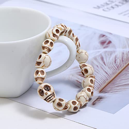 yaozeio Skeleton Skull Bracelets for Men Women Punk White Turquoise Bead Bracelet Halloween Costumes for Women Accessories Halloween Gothic Bone Bracelet Gifts for Friend3