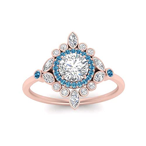 Image of 55Carat Choose Your Gemstone Round Halo Floral Engagement Ring Rose Gold Plated Round Shape Vintage Engagement Rings Everyday Jewelry Wedding Jewelry Handmade Gifts for Wife US Size 4 to 12