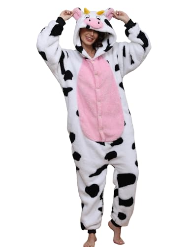 chuangminghangqi Einteiliger Schlafanzug Damen Lang Winter Einteiler Tierkostüm Erwachsene Kostüm Jumpsuit Damen Kuschelig Pyjama Fleece Onesie Kleidung Mit Kapuze