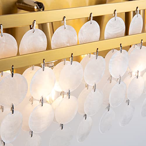 TOCHIC 3 Lights Gold Vanity Light with Natural Capiz Shell and 6 Lights Gold Coastal Chandelier with Natural Shells for Living Dining Room, Kids Room, Bedroom - Image 6