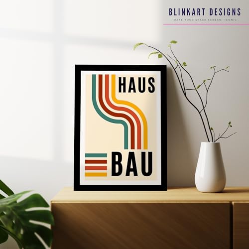 Image of BLINKART Vintage Bauhaus Retro Geometric Aesthetic Poster Gallery | Colorful Wrap Framed For Home Office Studio Living Room Modern Art Studio Decoration Abstract Shapes | (d63) | 13x10 Inch