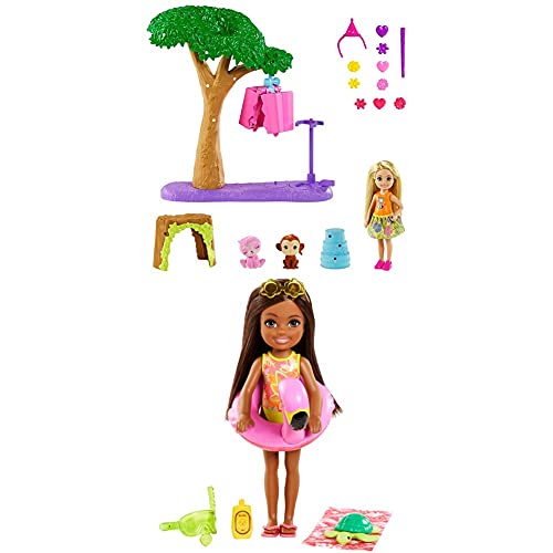 Barbie Barbie und Chelsea Dschungelabenteuer Piñataparty-Spielset mit Puppe, 2 Tierfreunden+ Barbie und Chelsea…