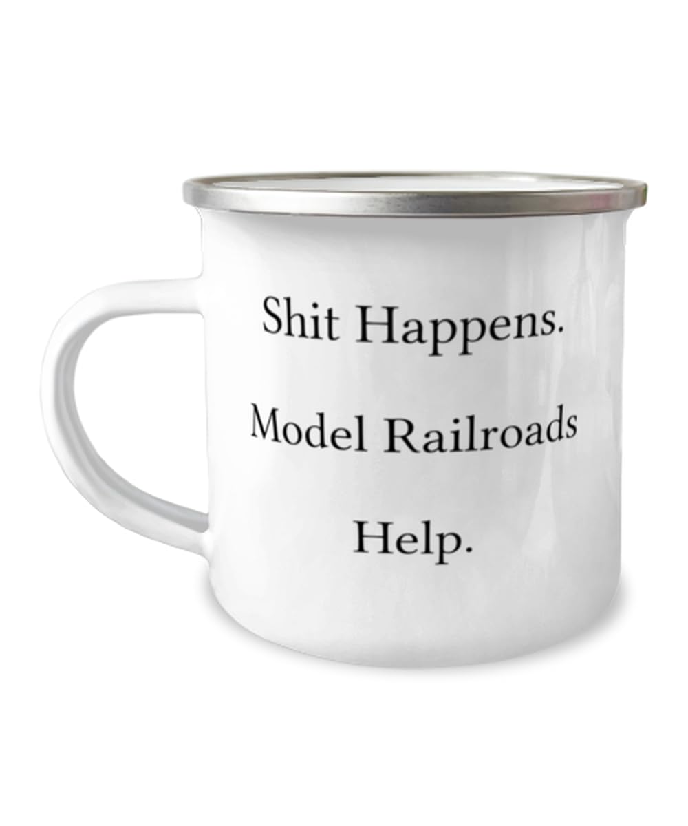 Surprise Model Railroads 12oz Camper Mug, Shit Happens. Model, Inappropriate Gifts for Men Women from Friends, Birthday Gifts, Model trains, Train sets, Toy trains, Electric trains, train set, Ho