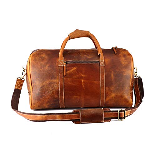 Leather Castle Genuine Vintage Men’s Duffel Sports Gym, Travel, Carry-on Luggage Bag, Cinnamon Brown