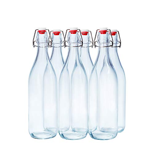 Danmu Art 6PCS Glass Bottles with Swing Top - Airtight Preserve Bottles for Home Brewing Oil Vinegar Beer Wine Cider Soda - 1000ML/35oz