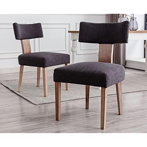 VESCASA Upholstered Farmhouse Dining Chairs with Wood Legs, Mid-Century Modern Linen Padded Dining Chairs with Curved Open Back for Dining Room, Kitchen, Set of 2, Charcoal Cover