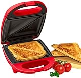 NonStick Mini Snack Sandwich Maker, Indicator Light, 9x5.5 Inch Mold, Great for French Toast, Tuna Melt, Egg & Grilled Cheese, Pancake Sandwich, Desserts, Toasties, 520 W (Red)