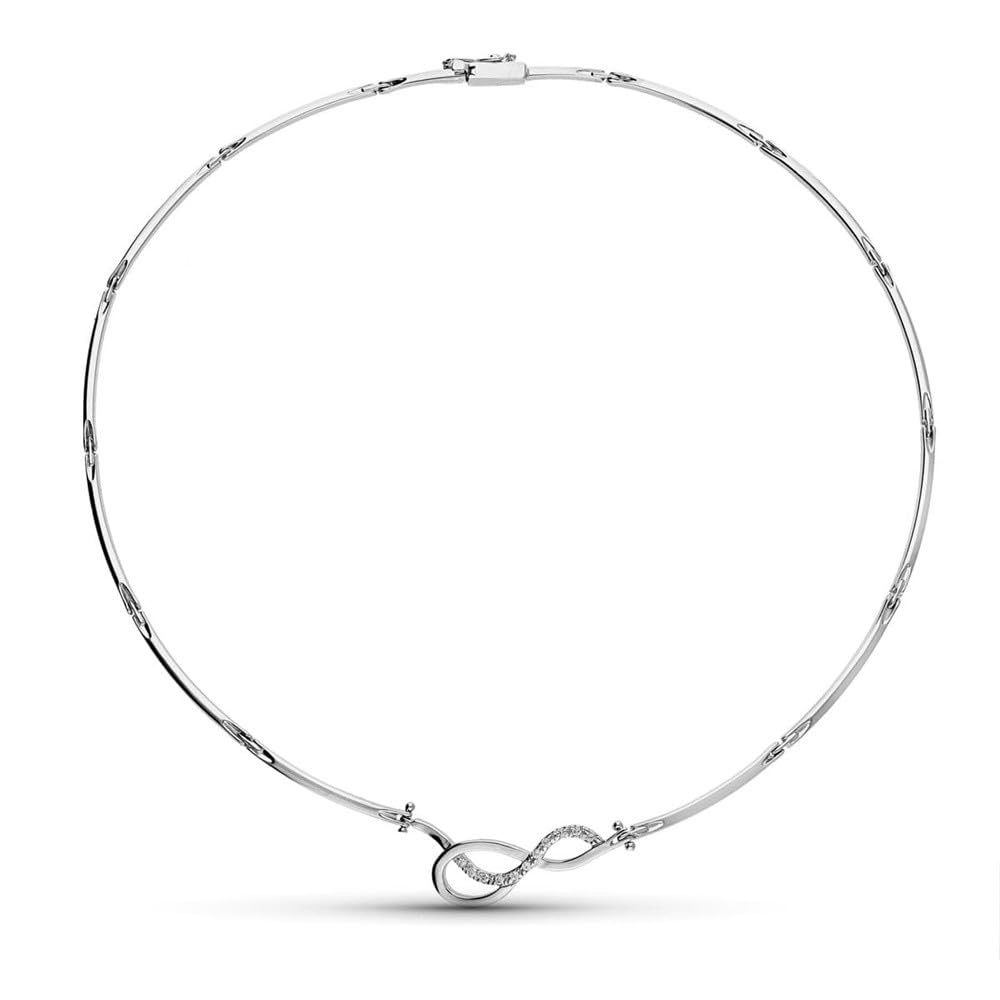 Choker aus 18 Karat Weißgold für Damen mit länglichen Abschnitten und glattem Zirkonia-Unendlichkeitssymbol