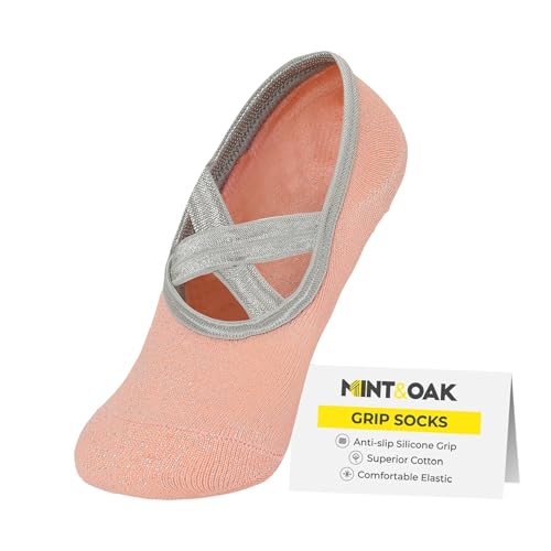 Image of Mint & Oak Pilates Socks with Grips for Women, Ankle Length Non-Slip Yoga Socks, Cotton Ideal For Yoga, Pilates, Gym, Workout, Cute Women's Gift
