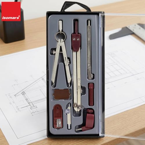 Image of Isomars Professional Technical Drawing Drafting Compass Set of 8