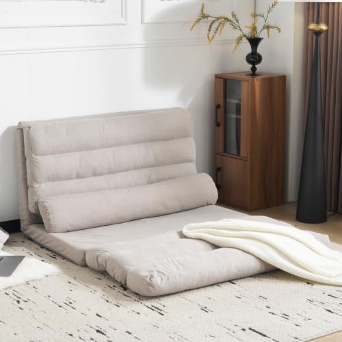 Kelfluxionソファ ソファーベッド レザー皮革/ワッフル織生地 幅108cm シングル 折りたたみ ソファベッド リクライニング 座椅子 2人掛け ローソファー 一人用 ベッド 極厚クッション ワンルーム マルチに使え (A+グレー+ファブリック)
