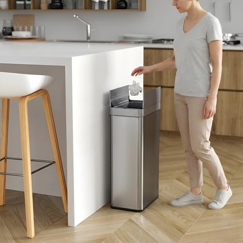 Image of iTouchless 68 Liter / 18 Gallon Wings-Open Lid Sensor Kitchen Trash Can with Odor Filter, Dog-Proof Slim Automatic Large Capacity Stainless Steel Garbage Recycling Bin for Home Office Business Garage