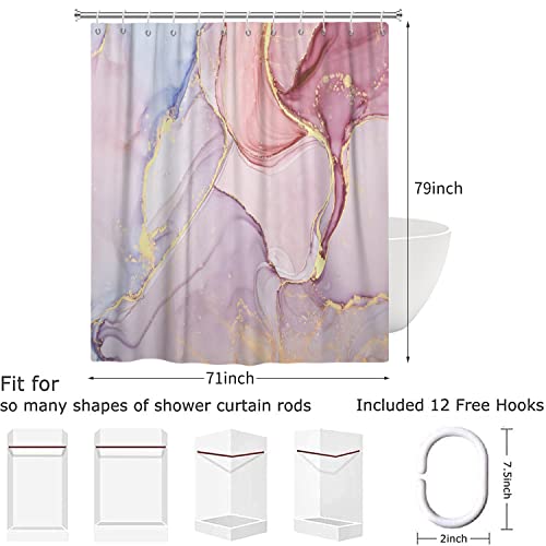 Hnmdmyi Duschvorhang Marmor Optik Rosa 180x200, Abstrakt Rose Gold Lila Glitzer Badewanne Vorhang Modern Luxus Ombre Kristall Textur Tinte Kunst Wasserdicht Polyester Stoff Waschbar Badevorhang