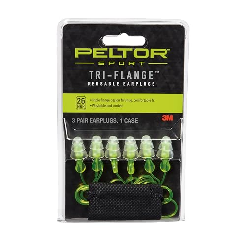 Peltor Sport Tri-Flange Corded Reusable Earplugs, 3 Pair, Noise Reduction Rating (NRR) 26 dB,...