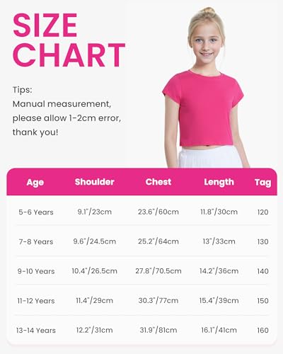 Auranso Girls Crop Tops Summer Short Sleeve Round Neck T Shirts Basic Tee For Kids White 9-10 Years thumb #4