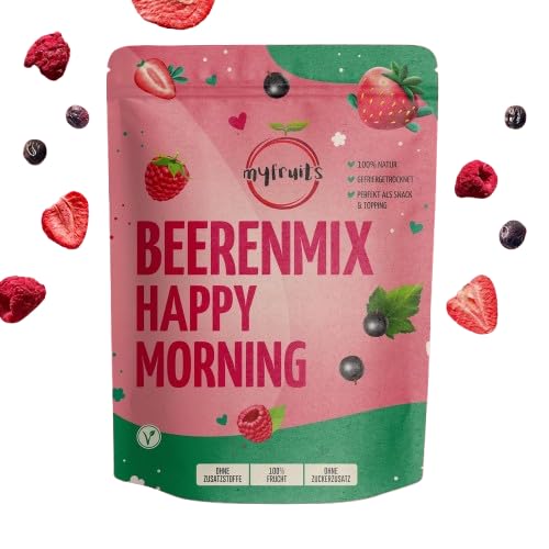 myfruits Beerenmix „Happy Morning“ 100g – Mix aus gefriergetrockneten Himbeeren, schwarzen Johannisbeeren & Erdbeeren, 100% natürlich, ohne Zuckerzusatz, vegan & glutenfrei
