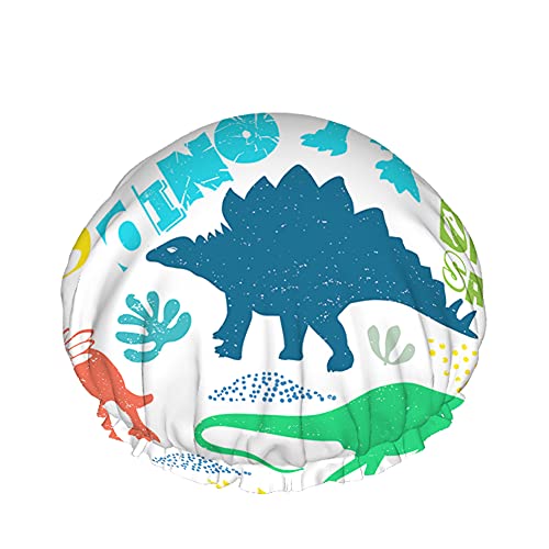 Dino Pattern, T-Rex, Dinosaur, Triceratops. Cute Graphic Grunge Design Shower Cap For Women Hair Caps For Shower Reusable Shower Cap For Long Hair Large Shower Cap