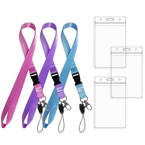 3 cordones de liberación rápida con 3 soportes para tarjetas de identificación impermeables, Cordón con hebilla...