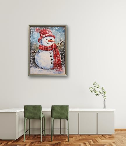 Image of Leczany Cross Stitch Stamped Kit for Beginner - Snowman | DIY Embroidery Starter Patterns Craft Kit Needlepoint for Adults | 11CT, 3 Strands | 13x16.9 inches