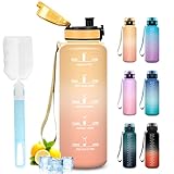 Mujigaga Trinkflasche 1.5l, Wasserflasche Sport, Trinkflasche Auslaufsicher, Sportflasche mit Wasserbecherbürste, Leicht zu Reinigen, Flasche für Fitness, Fahhrad, Schule, Gym