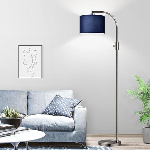 Image of Nintiue Upgraded Modern Arc Dimmable Tall Standing Floor Lamp with Blue Shade, 1200 Lumens LED Bulb Included, for Living & Reading Room, Bedroom, Office & Nursery, Brushed Nickel