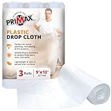 PRIMAX Clear Plastic Drop Cloth 9x12 ft (3 Pack) – Waterproof Painters Plastic Sheeting for Painting, Furniture Covers & Dust Protection – Easy Cleanup, Mess-Free Solution for Painting or Renovations