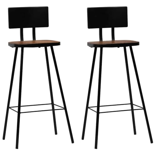 Mhdvray Lot de 2 tabourets de bar en bois recyclé - 45 x 36 x 99 cm - Aspect bois massif vieilli - Avec cadre en acier robuste et réglable en hauteur - Pour...