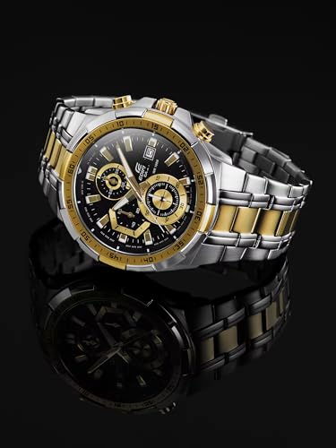Image of Edific Analog Chronograph Men's Watch - Stainless Steel Two-Tone Gold & Silver Strap, Black Dial, Date Display
