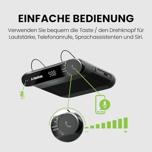 Avantree Roadtrip - Bluetooth Freisprecheinrichtung für Auto und Drahtloser FM Transmitter 2-in-1...