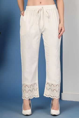 Image of Pistaa's Women's Pure Cotton Regular Hem Design Solid Palazzos