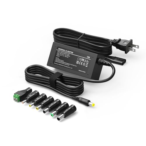 Basicvolt 72W 24V 3A Power Supply Center Positive Universal AC Adapter with 7 Round Tips Jack DC 24V Power Cord Charger for Massage Gun LED Strip Lights Ride On Toys 24 Volt 3 Amp 2A 1.5A 1A