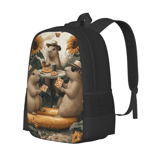 Image of Cute Capybara Print Backpack For Men Women Lightweight Daypack For Daily Commutes Business Travel Hiking