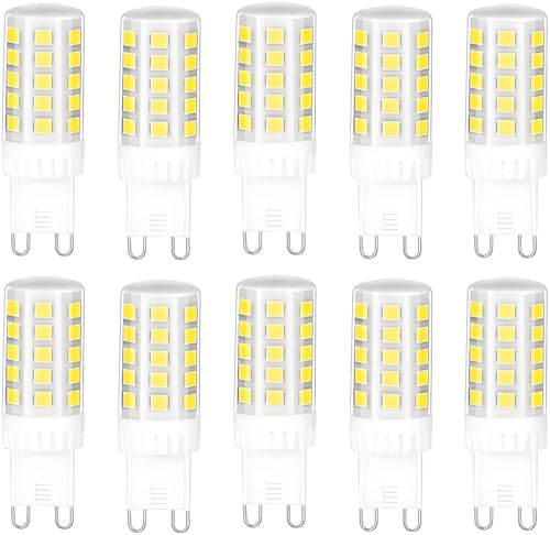 Jiotouhu Bombilla LED G9, Blanco frío 6000K, 5W, 500lm, sustituye a una bombilla halógena de 50W, no regulable, sin parpadeos, ángulo de haz de 360°, CA 220 240V, paquete de 10