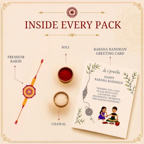 Image of I Jewels Traditional Designer Pack of 2 Rakhis with Decorative Crystal Work, Beads and Pearl Style Accents for Men Boys Brother Roli Chawal & Raksha Bandhan Card
