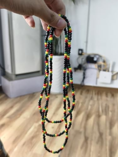 Generic Necklace UPOV made of Rasta beads, black, red, yellow and green in Reggae style, set of 3 pieces of different sizes.2