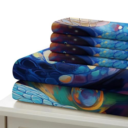 Housse de couette serpent bleu 3D microfbre 135x200 pour lit simple