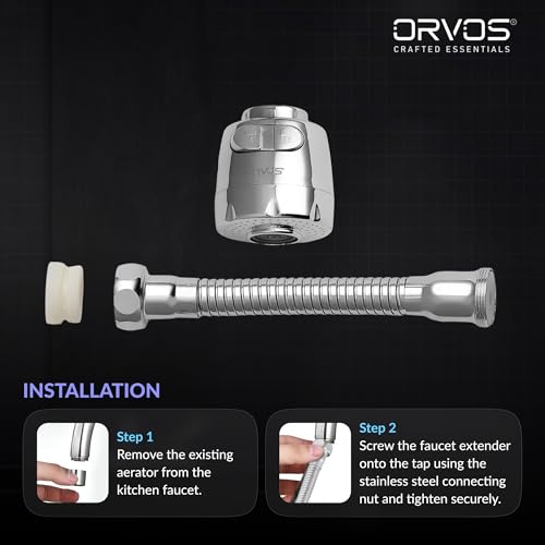 Image of Orvos Kitchen Faucet Extender - Helix, High Grade ABS Material Body, with Premium Stainless Steel Tube and Connecting Nut, Two modes with larger coverage, for high end luxury kitchens