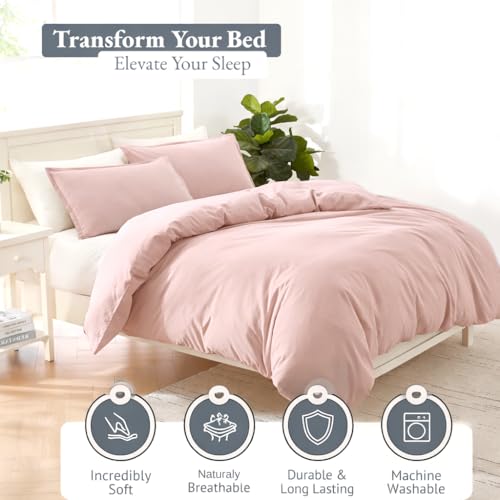 Image of LANE LINEN Double Duvet Cover Set Sepia Rose - 100% Organic Cotton Bedding 200x200cm, Soft Breathable 3 Piece with Button Closure, 2 Pillow Cases Included, Comforter Not Included