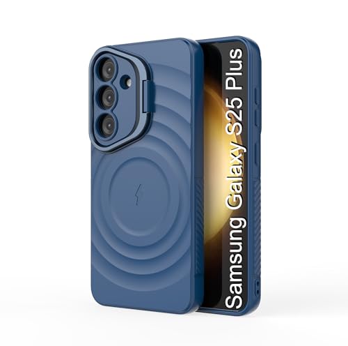Image of LuxuryKase Shockproof Case for Samsung Galaxy S25 Plus | Ripple Pattern | Camera Protection | Inner Velvet Fabric Lining | Protective Cover with Enhanced Grip & Wireless Charging Support - Blue