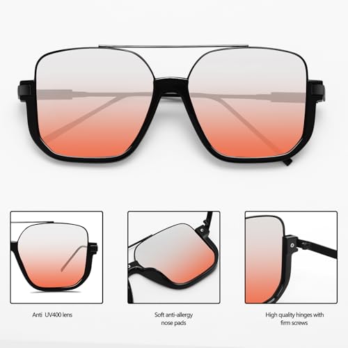 Image of GUVIVI Retro Oversized Aviator Sunglasses for Women Men Square Double Bridge Pilot Sun Glasses 70s Trendy Shades